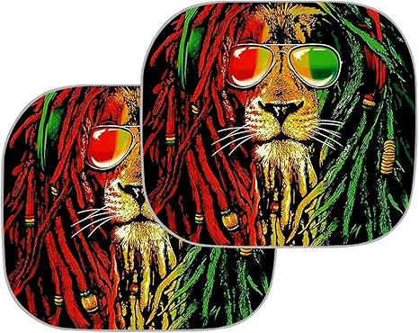 Windshield Sun Shade 2-Piece - Rasta Flag Lion Foldable Car Front Window Sunshade,Heat and Sun Prevention Visor Protector for Most Sedans SUV Truck - Aries Car Ornament for men