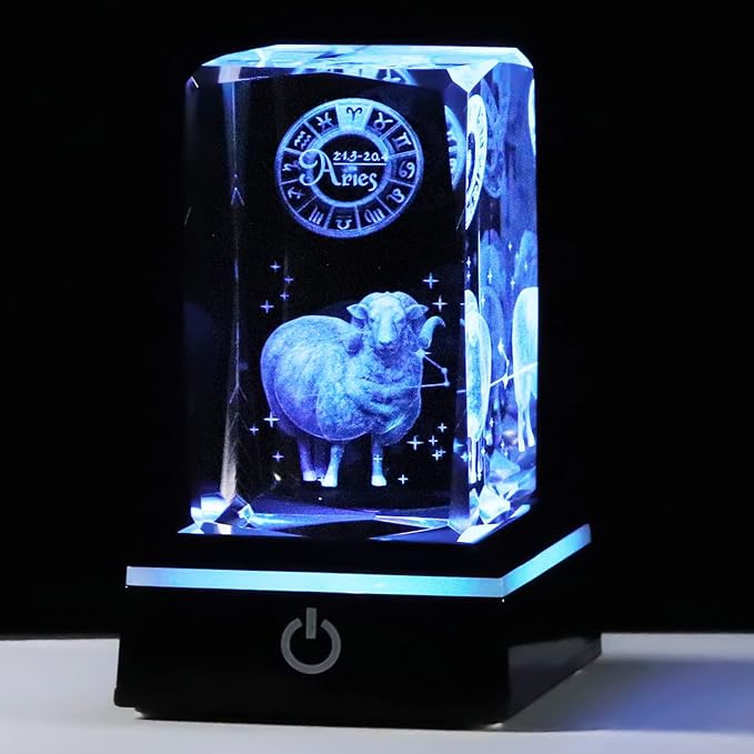 3D Crystals Aries Zodiac Astrology Gifts for Women Men,Aries Glass Figurine Decor Constellation Stuff March April Birthday Gifts for Girlfriend Woman Wife Mom Keepsake Sign Symbolic Energy:Control - Aries for men