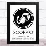 Zodiac Star Sign White & Black Element Scorpio Wall Art Print - Scorpio Canvas for men