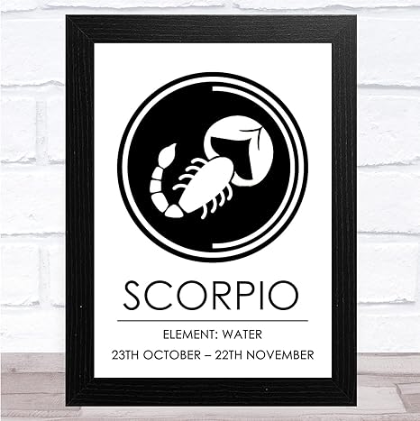 Zodiac Star Sign White & Black Element Scorpio Wall Art Print - Scorpio Canvas for men
