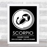 Zodiac Star Sign Black & White Element Scorpio Wall Art Print - Scorpio Canvas for men