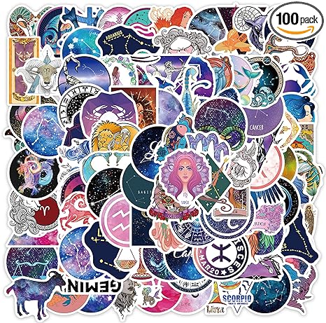 100PCs Constellation Zodiac Stickers, Twelve Signs Waterproof Vinyl Decals, Stickers for Laptop, Waterbottle, Phone, Skateboard, Guitar, Helmet, Decals as DIY Gifts & Party Favors (Zodiac) - Pisces for men
