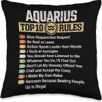 Zodiac Sign Funny Top 10 Rules Of Aquarius Graphic Throw Pillow - Aquarius Pillow for men