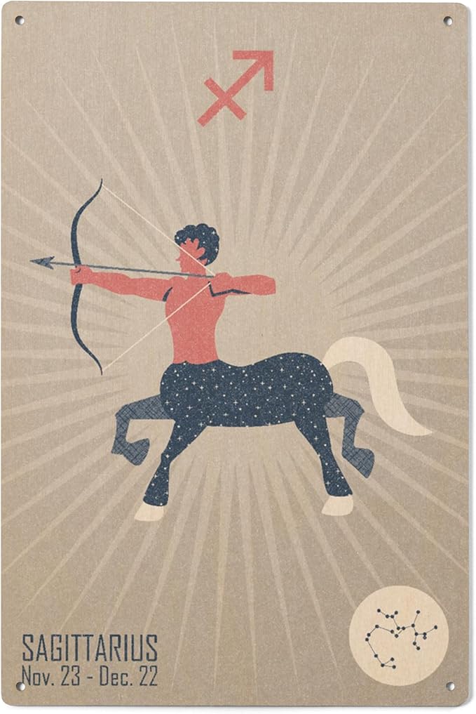 Lantern Press 6x9 Inch Wood Sign, Ready to Hang Wall Decor, Sagittarius, Woven Zodiac - Sagittarius Home Decor for men