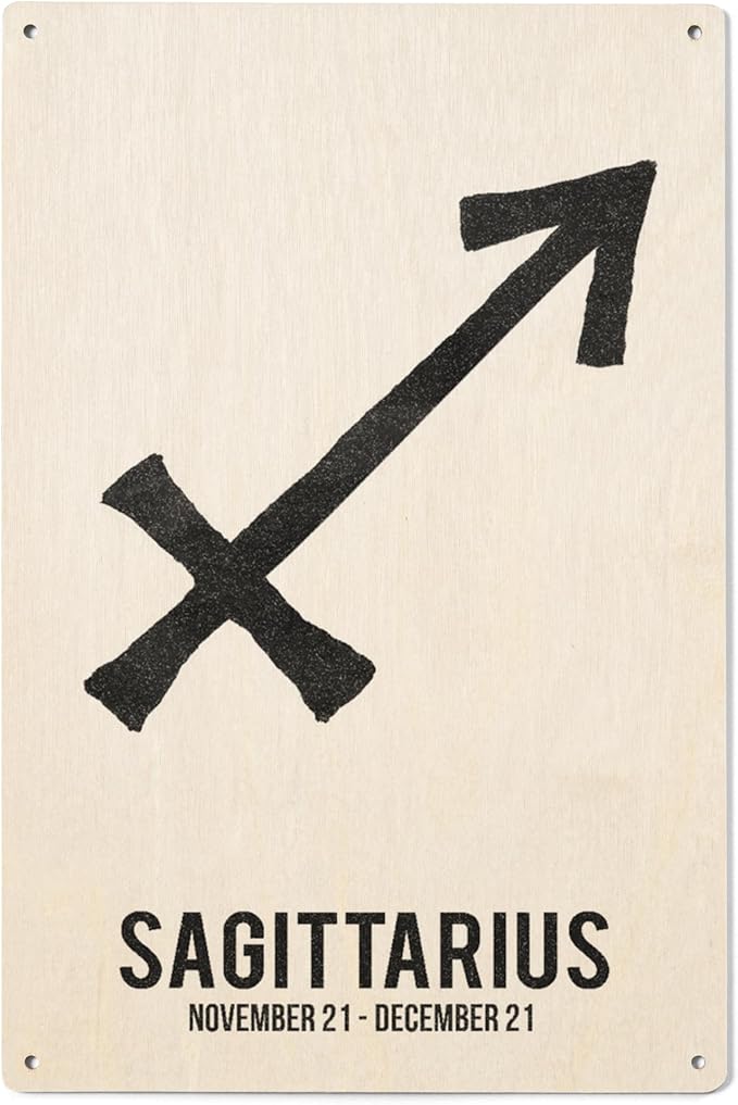 Lantern Press 6x9 Inch Wood Sign, Ready to Hang Wall Decor, Sagittarius, Astrology Zodiac Symbol, Ink Drawing - Sagittarius Home Decor for men