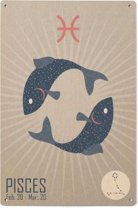 Lantern Press 6x9 Inch Wood Sign, Ready to Hang Wall Decor, Pisces, Woven Zodiac - Pisces Home Decor for men