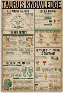 JIUFOTK Taurus Knowledge Metal Tin Sign Constellation Zodiac Poster Club Wall Decoration Home Bedroom Printing Plaque 12x18 nches - Taurus Products for men
