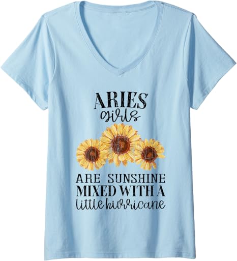 Womens Sunflower Sunshine Aries Funny Zodiac Sign Girls Graphic V-Neck T-Shirt - Aries T-Shirt for men