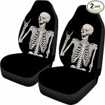ELEQIN Cool Bone Skeleton Funny Design Car Front Seat Covers Universal fit Breathable Bucket Seat Cover Protection Cars SUV Truck, Black 2Pcs/Set - Scorpio Car Seat Cover for men