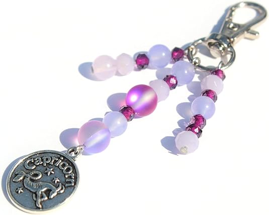 ZODIAC bag charm/CHOOSE your ASTROLOGICAL sign/personalized keyring clip/purple & fuchsia beaded rearview mirror ornament/gift for her - Pisces Car Accessories for men