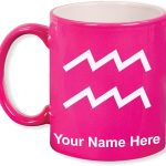 LaserGram 11oz Round Ceramic Coffee Mug, Zodiac Sign Aquarius, Personalized Engraving Included (Pink) - Aquarius Mug for men