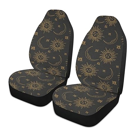 ALAZA Boho Bohemian Sun Moon Car Seat Covers Front Seats Only for Women Men Seat Covers w/Organizer Pocket for Cars SUV Truck Sedan, 2 pcs - Aquarius Car Seat Cover for men
