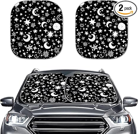Moon Stars Print Windshield Sun Shade - 2 Pieces Foldable Car Front Window Sunshades for Most Sedans SUV Truck,Universal Fit - Aries Car Ornament for men