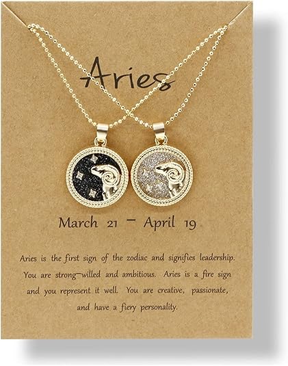 2Pcs Card Packaging 12 Constellation Moon Pendant Necklace Zodiac Horoscope Astrology Coin Chain Necklace Delicate Day Night Choker Necklaces for Women Teens Couple Anniversary Friendship Jewelry Gift - Aries Necklace for men