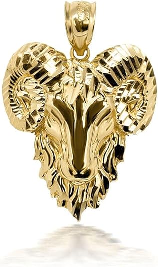 Animal Kingdom 10k Gold Aries Zodiac Sign Ram Head Necklace Pendant - Aries Necklace for men