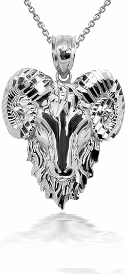 Animal Kingdom 925 Sterling Silver Aries Zodiac Sign Ram Head Pendant Necklace - Aries Ring for men