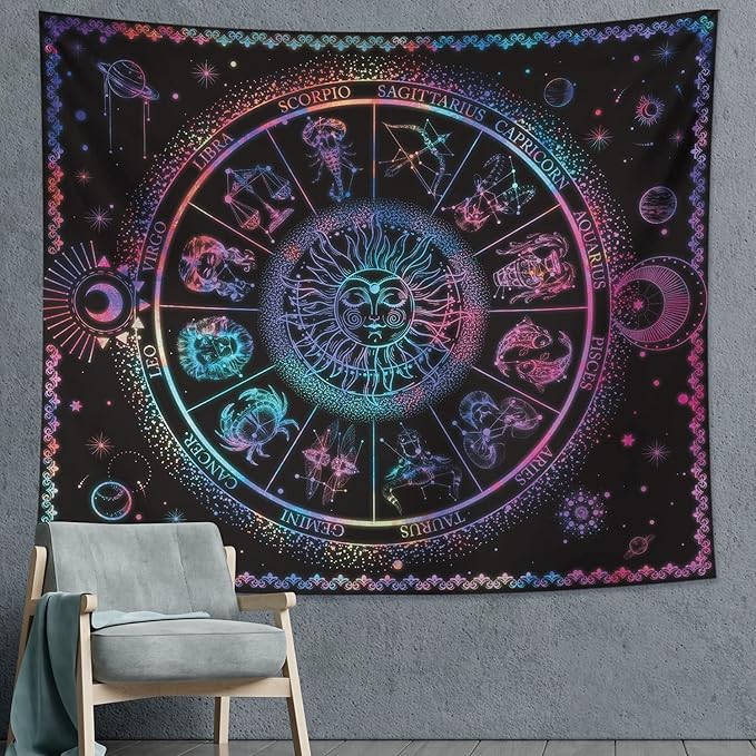 DESIHOM 12 Constellation Zodiac Trippy Psychedelic Sun Tapestry for Bedroom Living Room Dorm Decor 59x51 Inch - Pisces for men