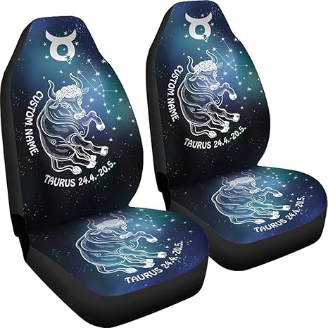 Personalized Taurus Car Seat Covers, Taurus Zodiac Car Front Seat Covers (Set of 2) - Custom Car Seat Protector (with Custom Name) - Aquarius Car Seat Cover for men