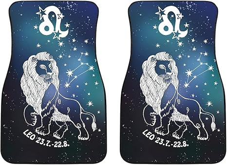 Leo Zodiac Cars Floor Mats, Leo Star Sign Car Mats, Leo Horoscope Mats (Without Custom Name, Set of 2) - Aries Car Floor Mat for men