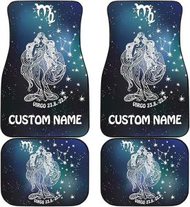 Virgo Zodiac Cars Floor Mats, Virgo Star Sign Car Mats, Virgo Horoscope Mats (with Custom Name, Set of 4) - Virgo Car Floor Mat for men