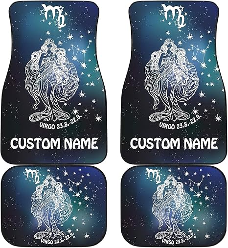 Virgo Zodiac Cars Floor Mats, Virgo Star Sign Car Mats, Virgo Horoscope Mats (with Custom Name, Set of 4) - Virgo Car Floor Mat for men