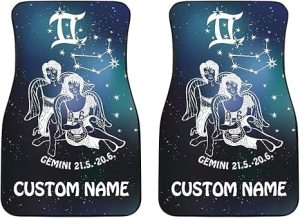 Gemini Zodiac Cars Floor Mats, Gemini Star Sign Car Mats, Gemini Horoscope Mats (with Custom Name, Set of 2) - Virgo Car Floor Mat for men