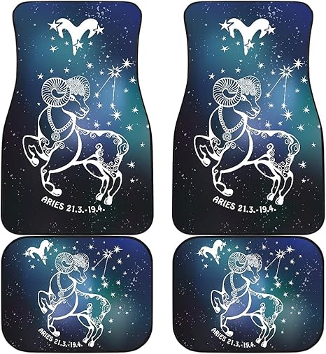 Aries Zodiac Cars Floor Mats, Aries Star Sign Car Mats, Aries Horoscope Mats (Without Custom Name, Set of 4) - Aries Car Floor Mat for men