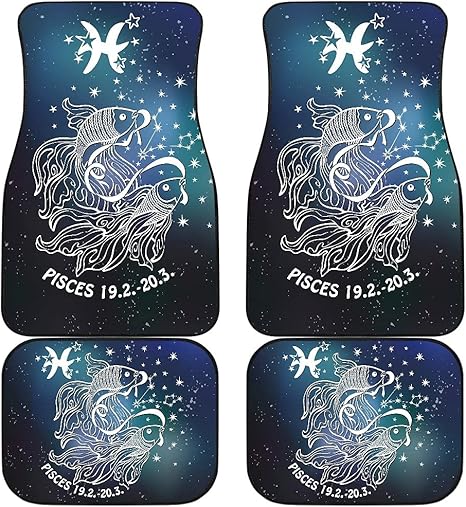 Pisces Zodiac Cars Floor Mats, Pisces Star Sign Car Mats, Pisces Horoscope Mats (Without Custom Name, Set of 4) - Aries Car Floor Mat for men