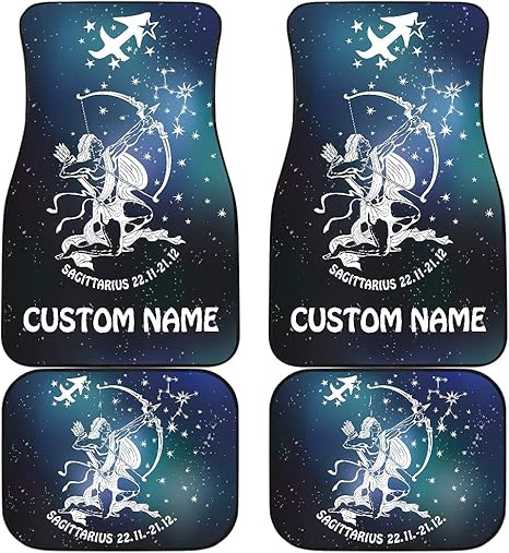 Sagittarius Zodiac Cars Floor Mats, Sagittarius Star Sign Car Mats, Sagittarius Horoscope Mats (with Custom Name, Set of 4) - Virgo Car Floor Mat for men
