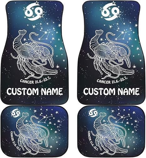 Cancer Zodiac Cars Floor Mats, Cancer Star Sign Car Mats, Cancer Horoscope Mats (with Custom Name, Set of 4) - Virgo Car Floor Mat for men