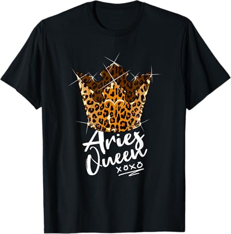 Leopard Aries Queen Zodiac Sign With Leopard Pattern Crown T-Shirt - Aries T-Shirt for men