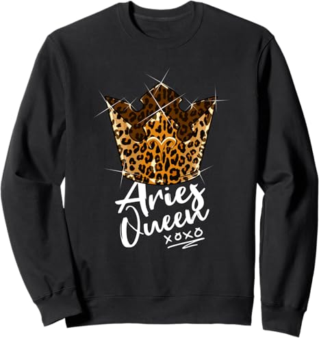 Leopard Aries Queen Zodiac Sign With Leopard Pattern Crown Sweatshirt - Aries Sweatshirt for men