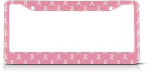 Pink Breast Cancer Ribbons License Plate Frame Auto Tag Frames Universal License Plates Holder 2 Holes Cute Pattern Decorative Car Truck Motorcycle License Plates Tag for Men Women - Cancer Car Accessories for men