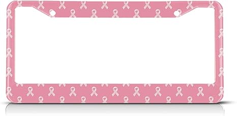 Pink Breast Cancer Ribbons License Plate Frame Auto Tag Frames Universal License Plates Holder 2 Holes Cute Pattern Decorative Car Truck Motorcycle License Plates Tag for Men Women - Cancer Car Accessories for men