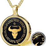 14k Yellow Gold Taurus Necklace Zodiac Pendant Star Sign Birthdays 20th April to 20th May Jewelry Inscribed in 24k Gold on Black Onyx Gemstone, 18" Gold Plated Silver Rolo Chain - Taurus for men