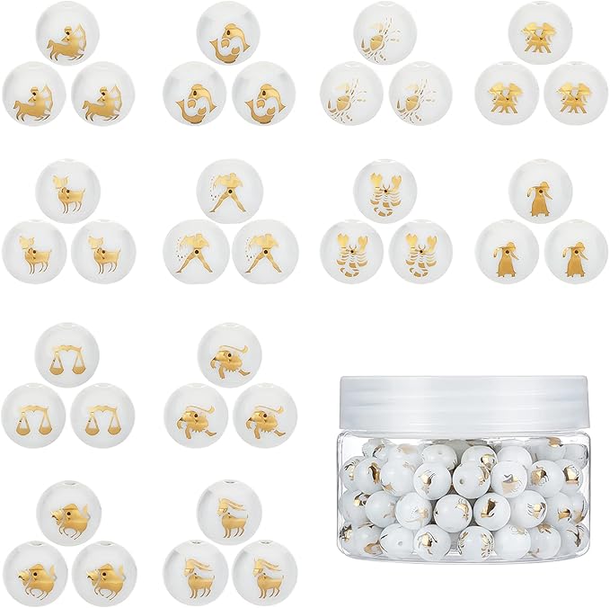 SUNNYCLUE 1 Box 120Pcs Constellations Glass Beads Zodiac Sign Connectors Bead 12 Styles Golden Plated Round Charms Accessories for Women DIY Bracelets Necklace Jewellery Findings Making - Aries Necklace for men