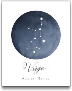Sage Light Design Co Virgo Constellation Wall Art Print | 8x10 UNFRAMED Watercolor Zodiac Themed Picture | Navy, Black, Grey on White - Virgo Poster for men