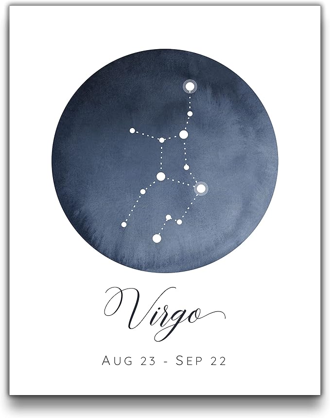 Sage Light Design Co Virgo Constellation Wall Art Print | 8x10 UNFRAMED Watercolor Zodiac Themed Picture | Navy, Black, Grey on White - Virgo Poster for men