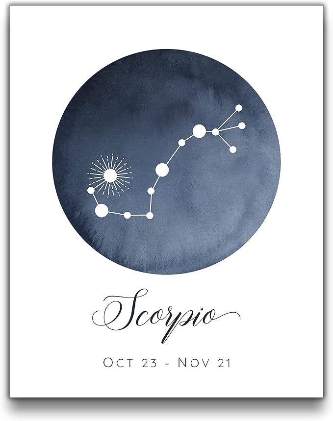 Sage Light Design Co Scorpio Constellation Wall Art Print | 8x10 UNFRAMED Watercolor Zodiac Themed Picture | Navy, Black, Grey on White - Scorpio Canvas for men