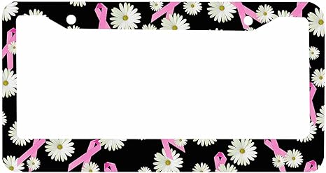 Breast Cancer Awareness Decorative License Plate Frame Black Daisy Car Tag Frame Aluminum Auto License Plate Holder for Men Women - Cancer Car Accessories for men