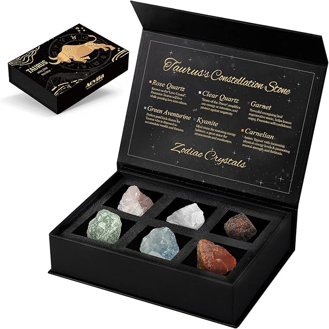 Taurus Crystals Gift Set, Zodiac Signs Healing Crystals Birthstones with Horoscope Box Set Taurus Astrology Crystals Healing Stones Gifts - Taurus for men