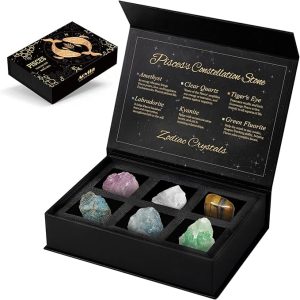 Pisces Crystals Gift Set, Zodiac Signs Healing Crystals Birthstones with Horoscope Box Set Pisces Astrology Crystals Healing Stones Gifts - Pisces for men