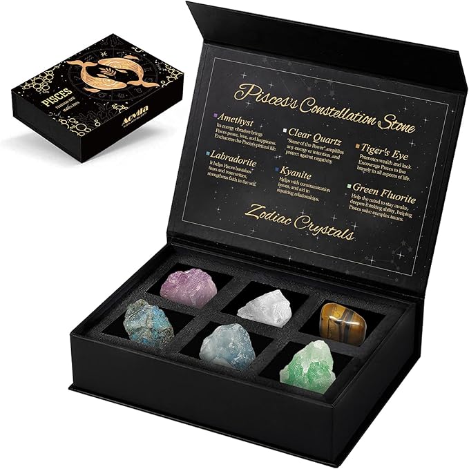 Pisces Crystals Gift Set, Zodiac Signs Healing Crystals Birthstones with Horoscope Box Set Pisces Astrology Crystals Healing Stones Gifts - Pisces for men