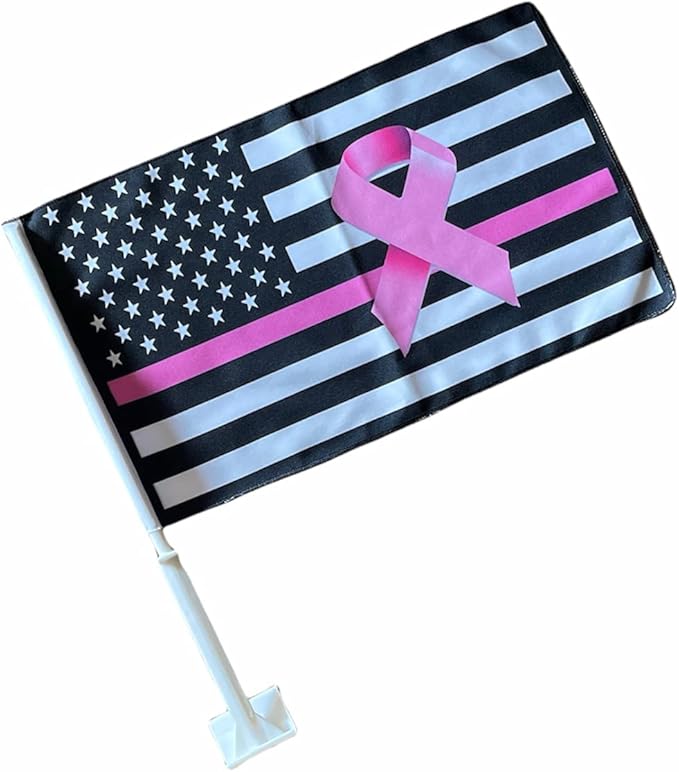 jlp CAR DEALER SUPPLIES Car Window Clip On Flags Pink Support Breast Cancer, black - Cancer Car Accessories for men