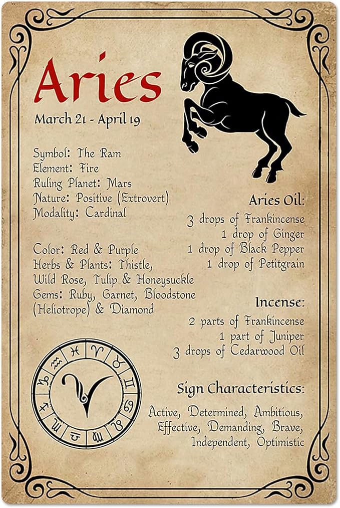 Bakaevsm Aries Poster Metal Sign Vintage Horoscope Poster Room Living Room Bar Wall Decoration 8x12 Inches - Aries Poster for men