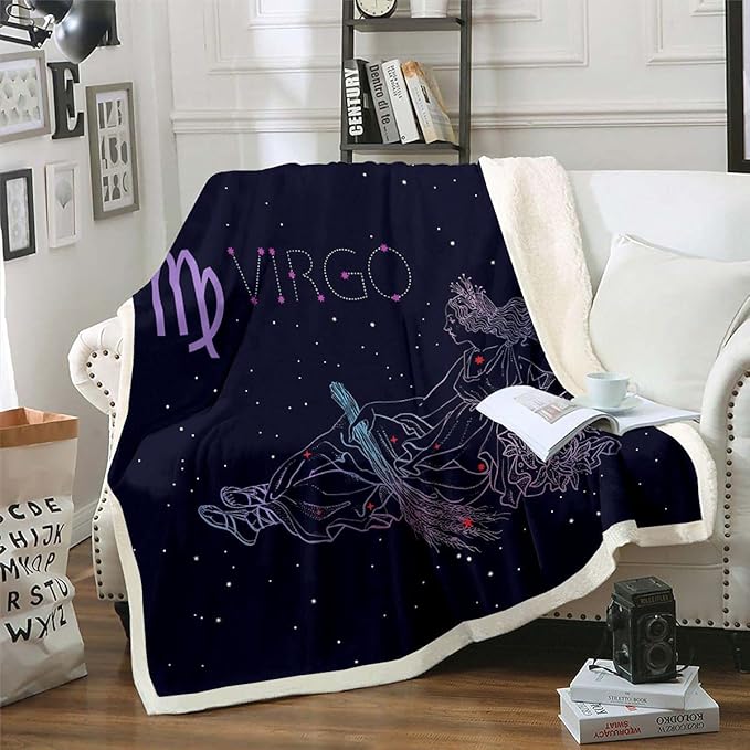 Feelyou Constellation Plush Blankets and Throws Virgo Throw Blanket Galaxy Outer Space Sherpa Blanket Star Astronomy Fuzzy Blanket for Bed Sofa Couch Twin - Virgo Blanket for men