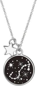 Lauren-Spencer Zodiac Necklace for Women Silver Plated Black Round Disc Constellation Necklace Zodiac Star Charms Astrology Pendant Dainty Zodiac Sign Necklace for Women Birthday Gift - Scorpio Accessories for men