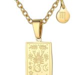 Zodiac Sign Necklace for Women Constellation Tarot Card Pendant Double Sided Gold Stainless Steel Waterproof NonTarnish Friendship Jewelry Gift - Scorpio Accessories for men