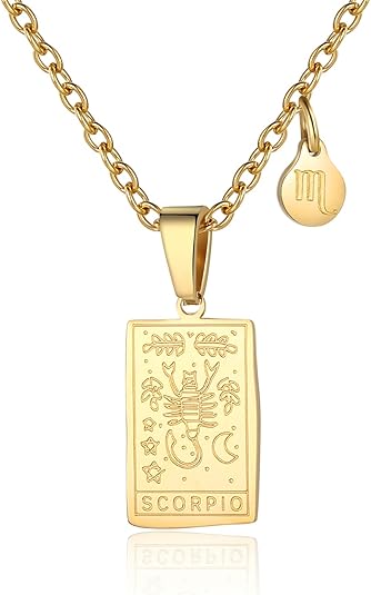 Zodiac Sign Necklace for Women Constellation Tarot Card Pendant Double Sided Gold Stainless Steel Waterproof NonTarnish Friendship Jewelry Gift - Scorpio Accessories for men
