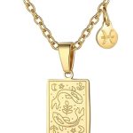 Zodiac Sign Necklace for Women Constellation Tarot Card Pendant Double Sided Gold Stainless Steel Waterproof NonTarnish Friendship Jewelry Gift - Pisces for men